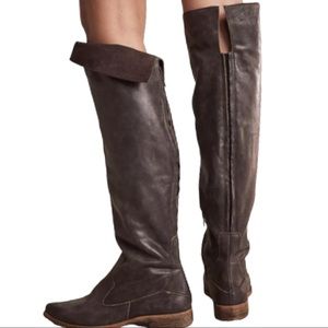 New Free People Brenna Tall Over Knee 7.5 Dark Brown Leather Pointed Toe Western